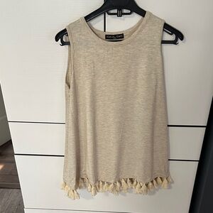 Kim & Cami Beige Tank Top with Fringe Hem